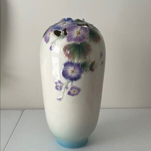 Franz Ceramic Vase with Purple and Blue Flowers